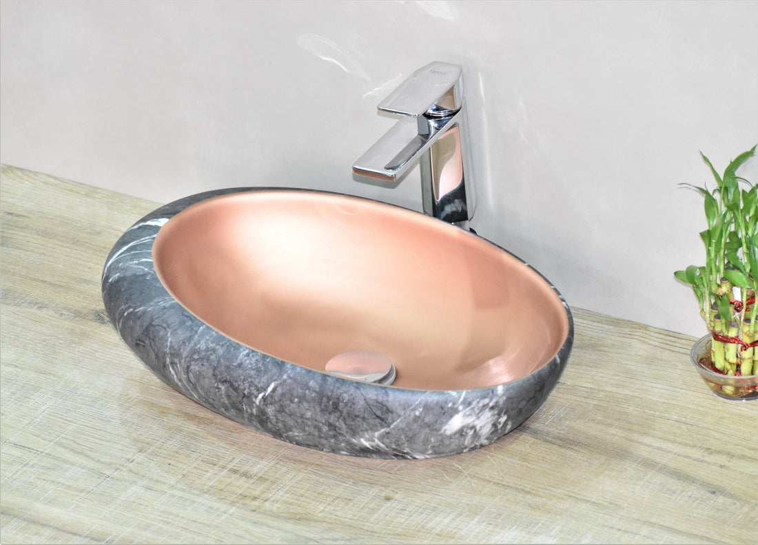 InArt Oval Bathroom Ceramic Vessel Sink Art Basin in Marble Color - InArt-Studio-USA