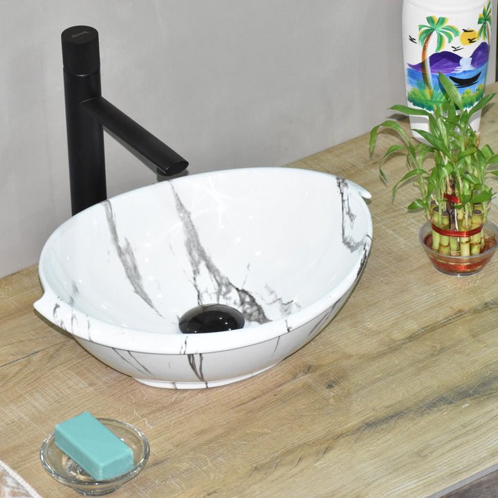 InArt Oval Bathroom Ceramic Vessel Sink Art Basin in Marble Color - InArt-Studio-USA