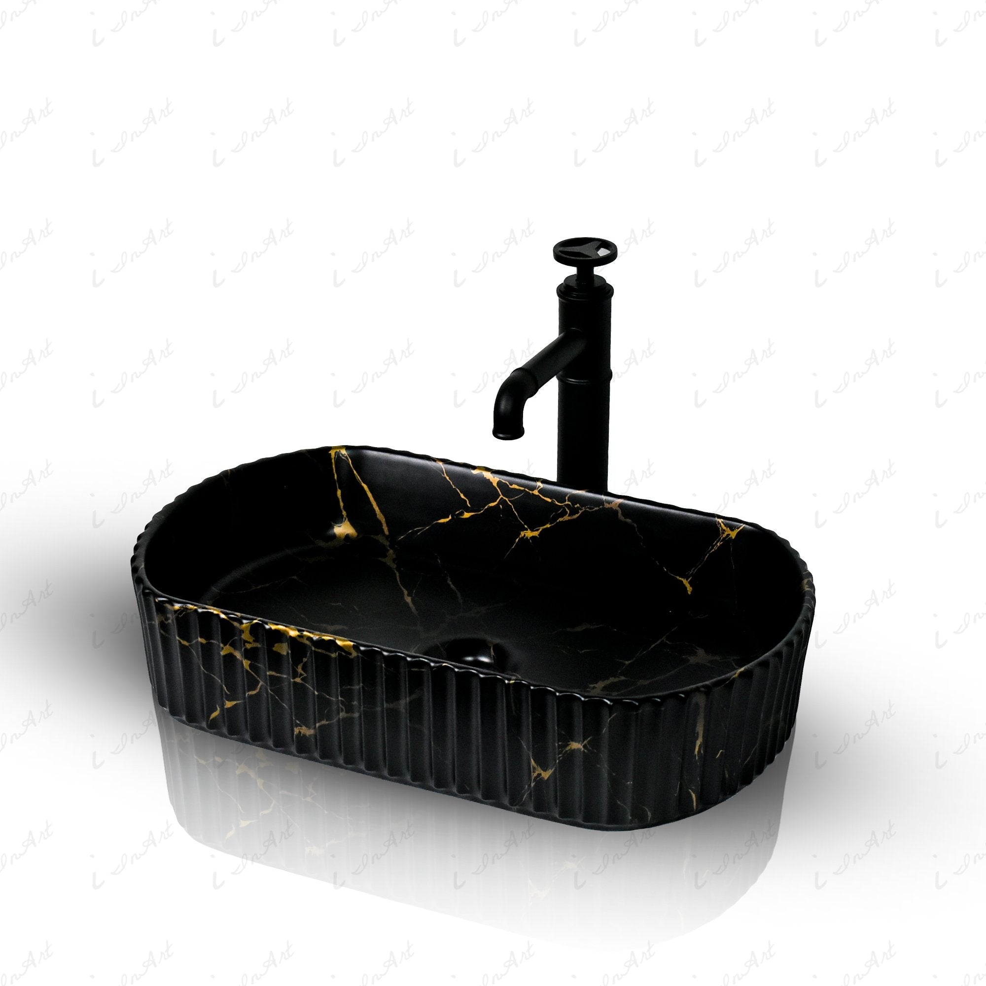 InArt Oval Bathroom Ceramic Vessel Sink Art Basin in Matt Black Color 51 x 31 CM - InArt-Studio-USA