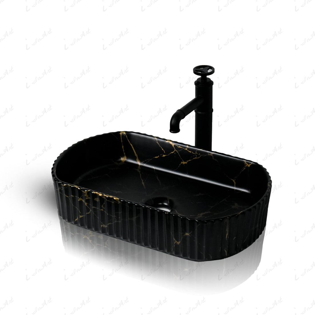 InArt Oval Bathroom Ceramic Vessel Sink Art Basin in Matt Black Color 51 x 31 CM - InArt-Studio-USA