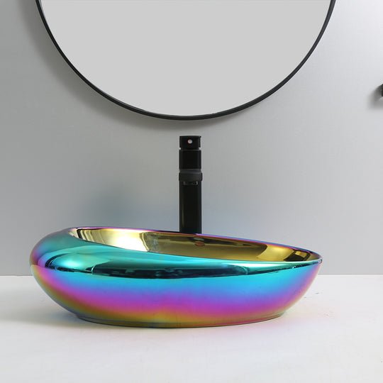 InArt Oval Bathroom Ceramic Vessel Sink Art Basin in Multi Color - InArt-Studio-USA