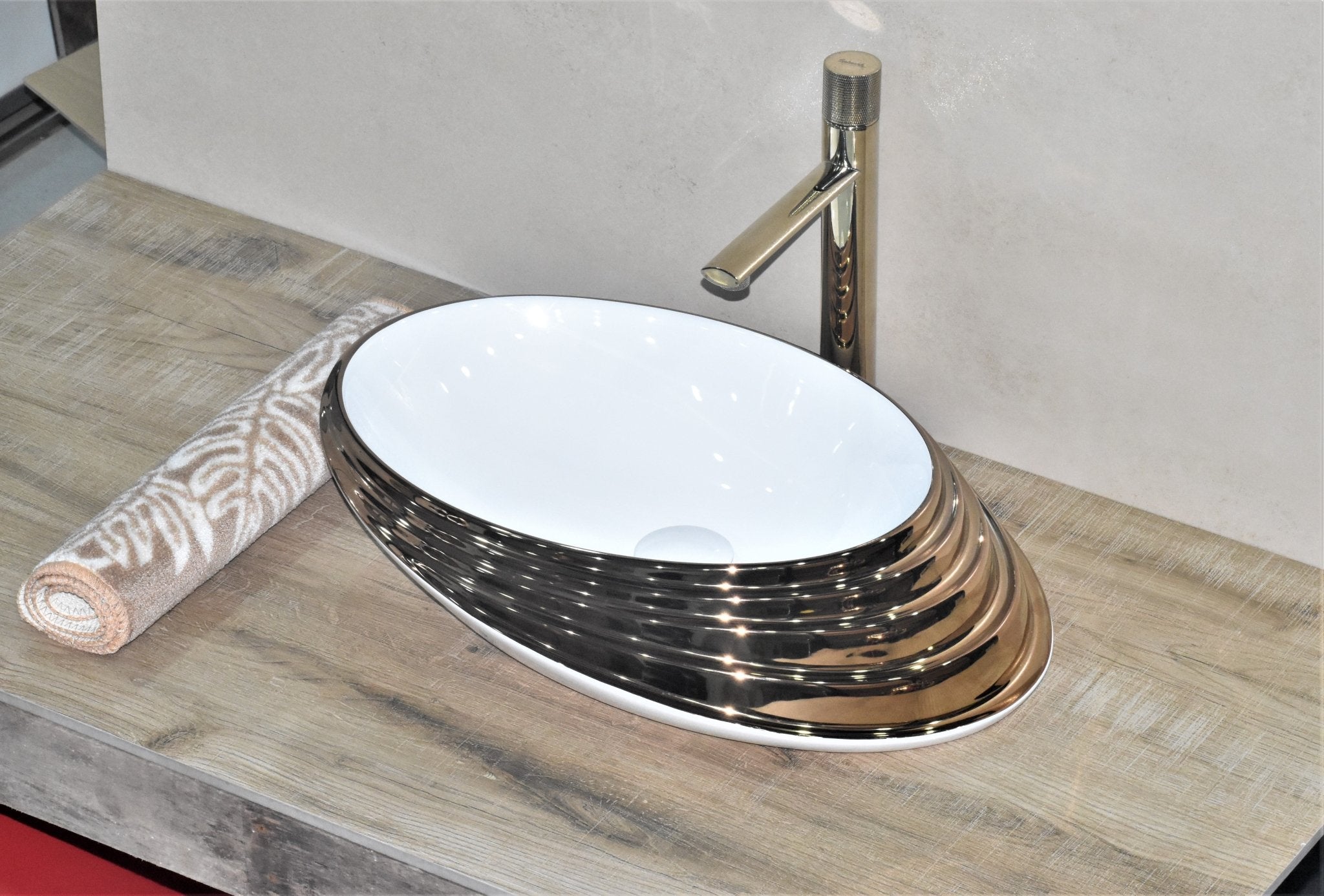 InArt Oval Bathroom Ceramic Vessel Sink Art Basin in Rose Gold Color - InArt-Studio-USA
