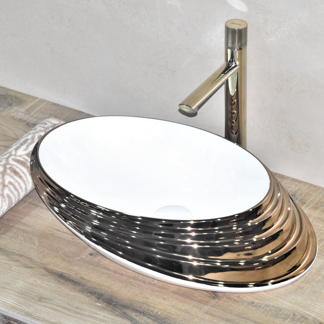 InArt Oval Bathroom Ceramic Vessel Sink Art Basin in Rose Gold Color - InArt-Studio-USA