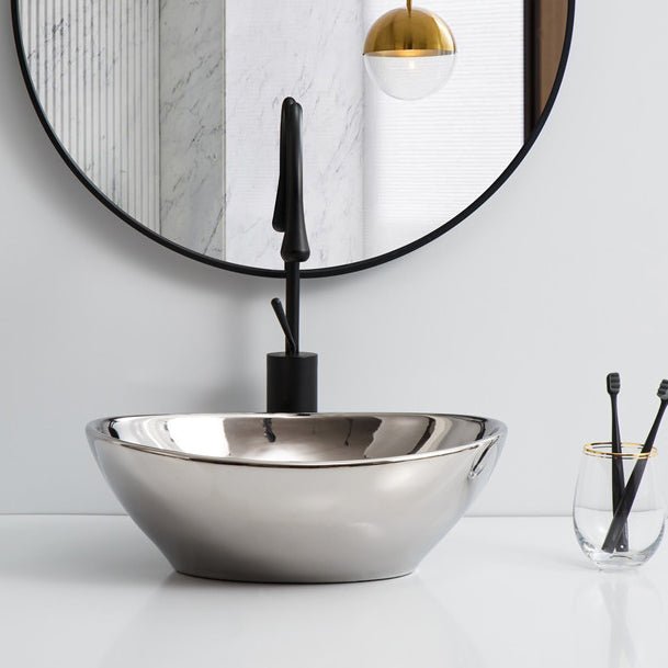InArt Oval Bathroom Ceramic Vessel Sink Art Basin in Silver Color - InArt-Studio-USA