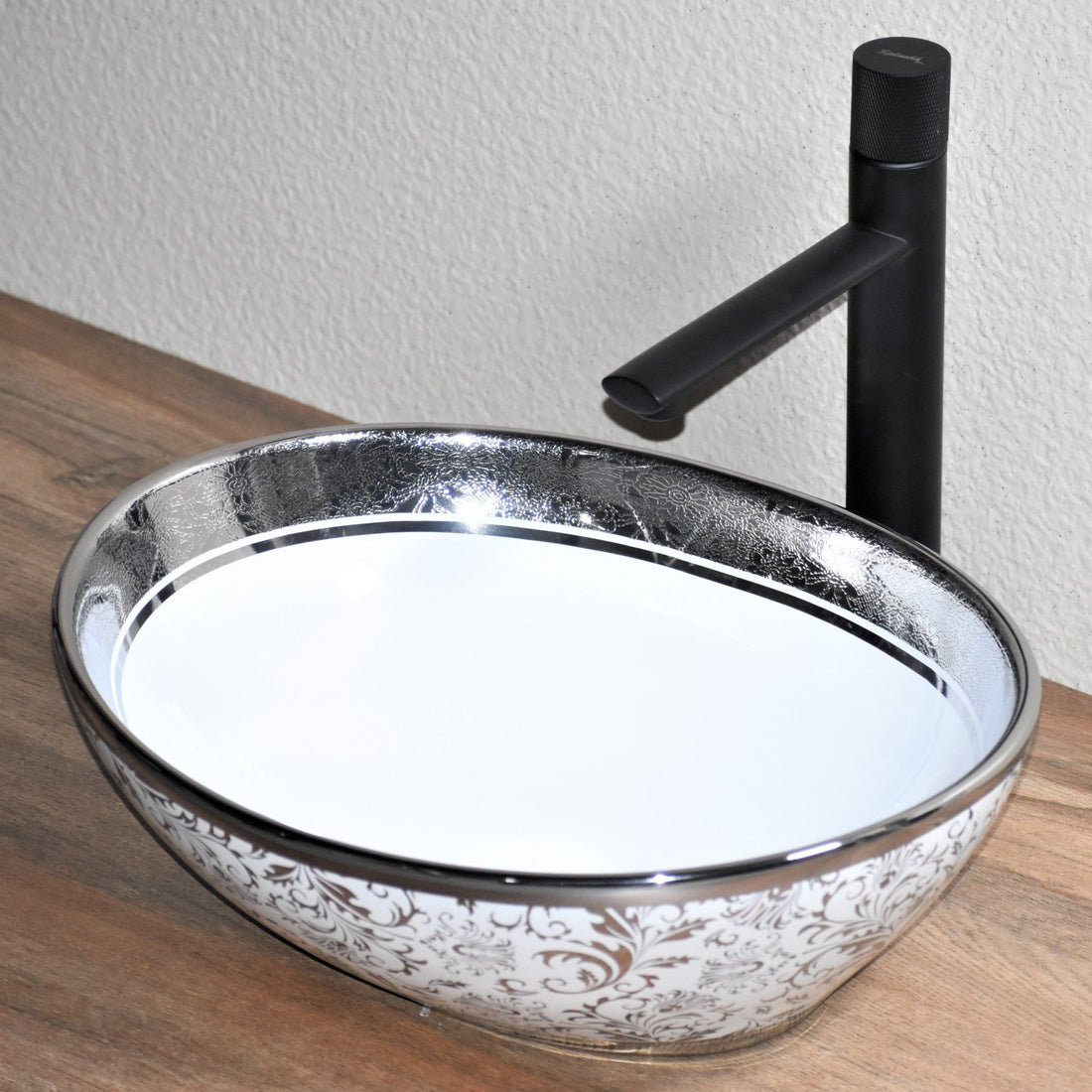 InArt Oval Bathroom Ceramic Vessel Sink Art Basin in Silver Color - InArt-Studio-USA