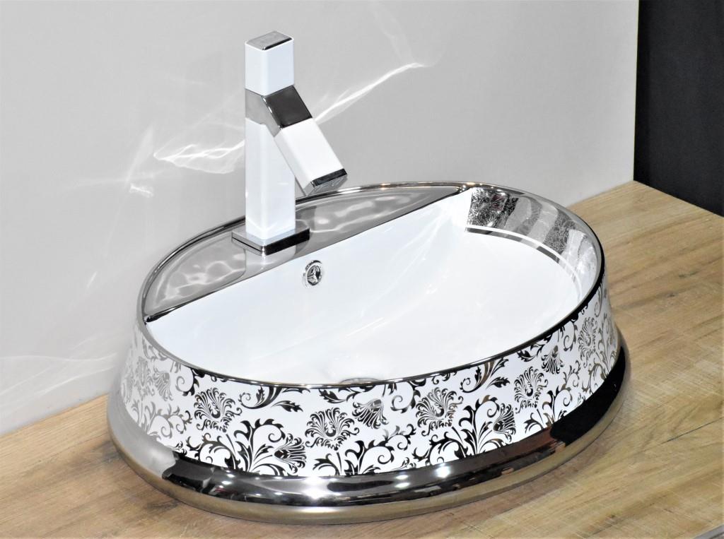 InArt Oval Bathroom Ceramic Vessel Sink Art Basin in Silver White Color - InArt-Studio-USA