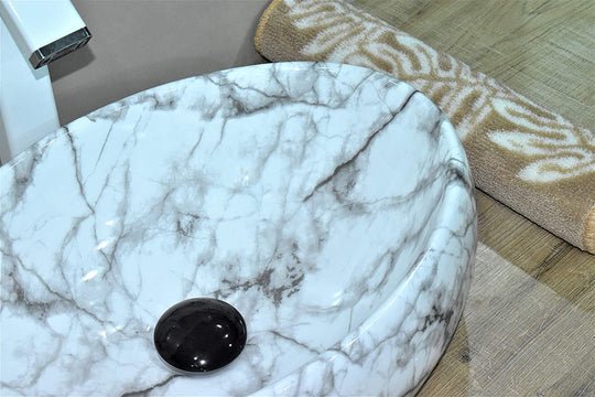 InArt Oval Bathroom Ceramic Vessel Sink Art Basin in White Marble Color - InArt-Studio-USA