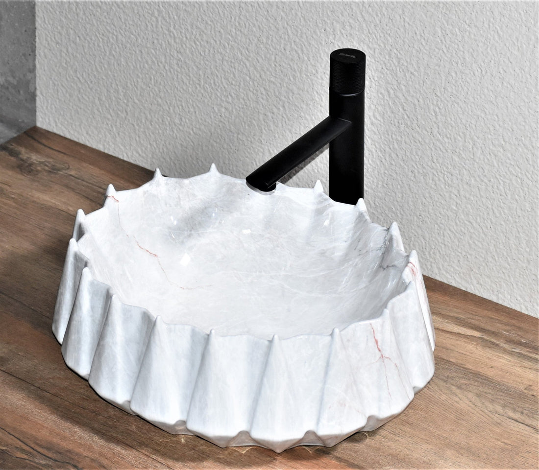 InArt Oval Bathroom Ceramic Vessel Sink Art Basin in White Marble Color - InArt-Studio-USA