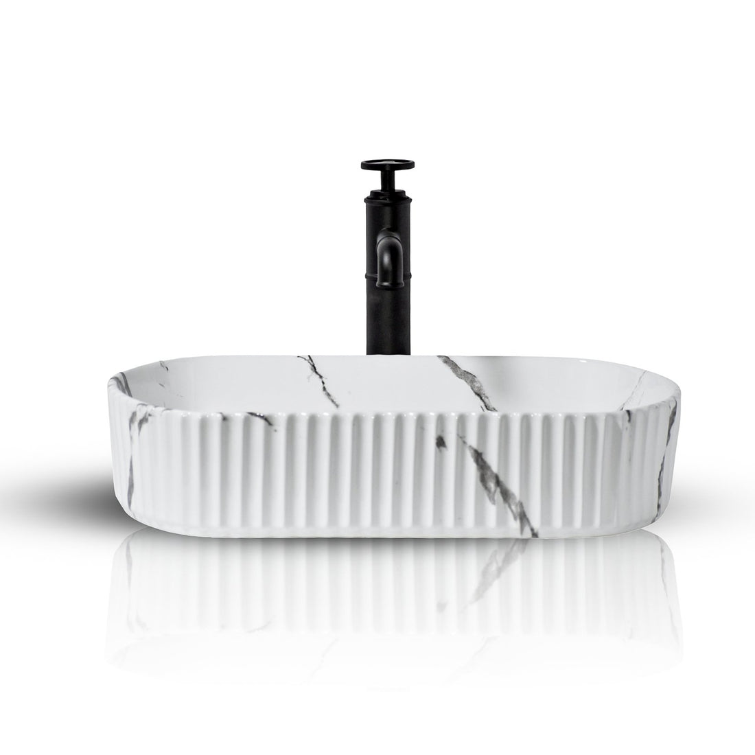 InArt Oval Bathroom Ceramic Vessel Sink Art Basin in White Marble Color - InArt-Studio-USA