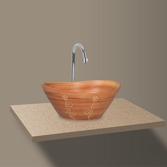 InArt Oval Bathroom Ceramic Vessel Sink Art Basin in Wooden Color - InArt-Studio-USA