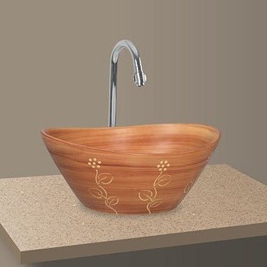 InArt Oval Bathroom Ceramic Vessel Sink Art Basin in Wooden Color - InArt-Studio-USA