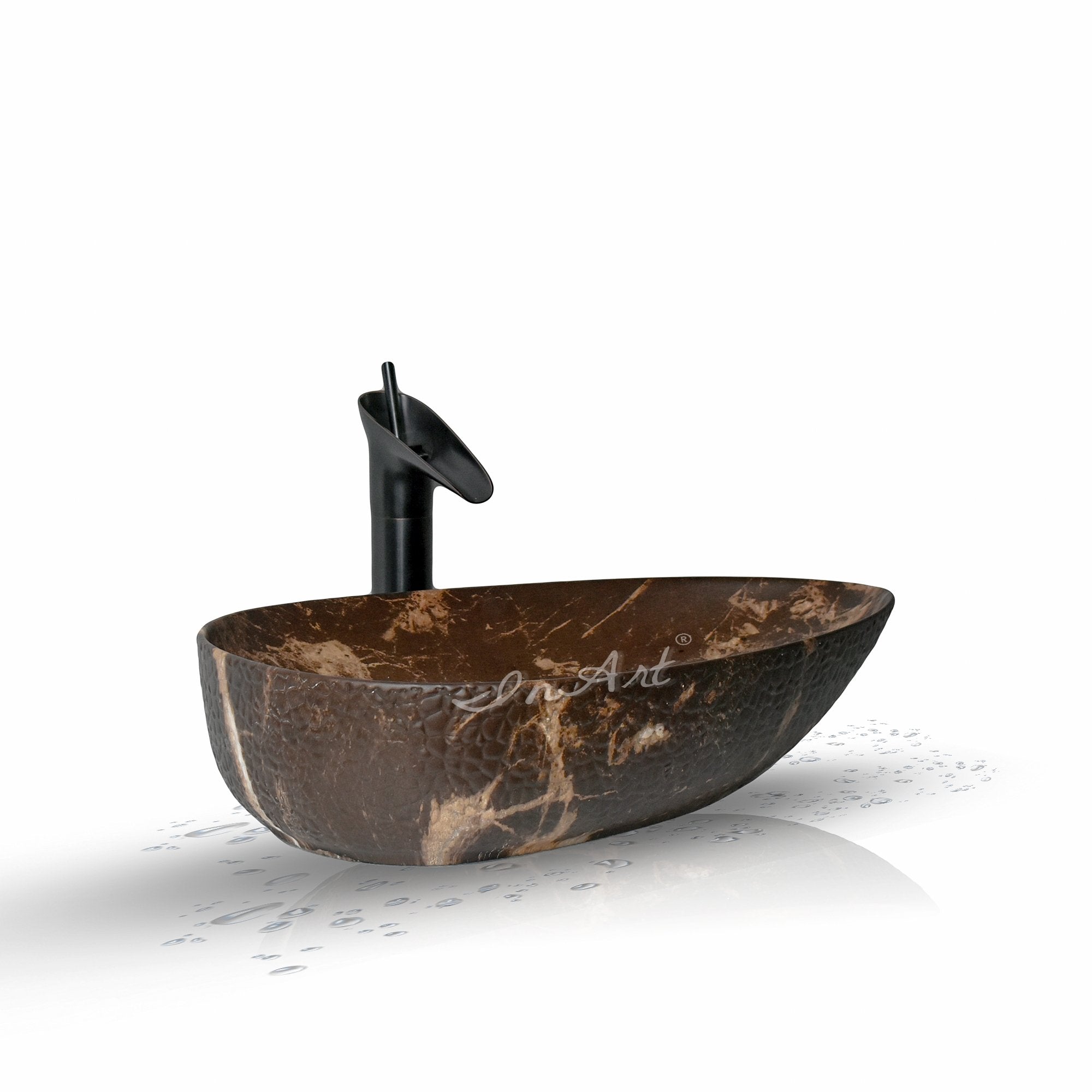 InArt Oval Brown Color Marble Bathroom Ceramic Vessel Sink Art Basin 56 x 33 CM - InArt-Studio-USA