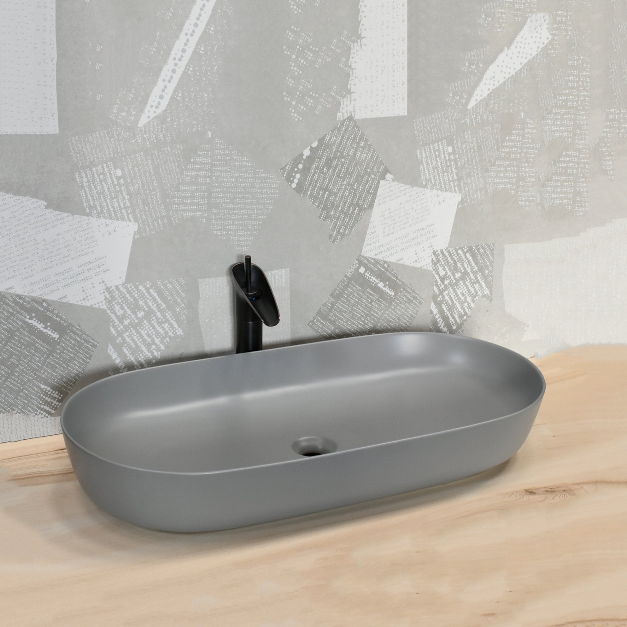 InArt Oval Matt Grey Color Bathroom Ceramic Big Vessel Sink Art Basin 80 x 40 CM - InArt-Studio-USA