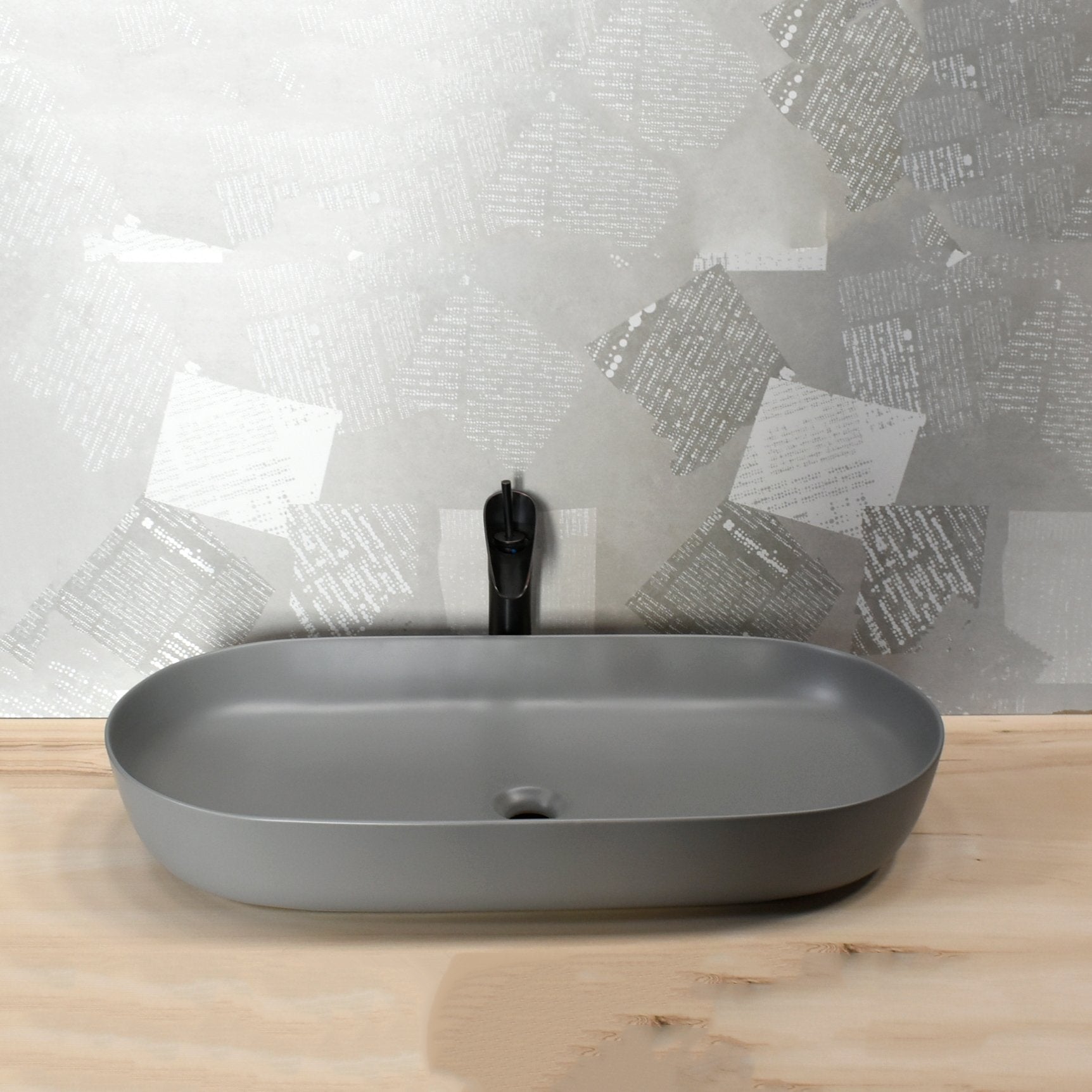 InArt Oval Matt Grey Color Bathroom Ceramic Big Vessel Sink Art Basin 80 x 40 CM - InArt-Studio-USA