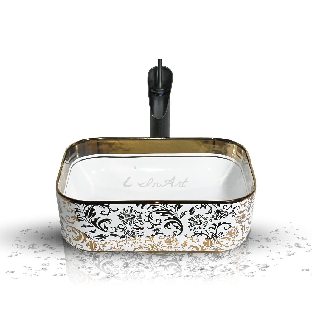 InArt Rectangle Bathroom Ceramic Vessel Sink Art Basin Gold 40 x 30 CM - InArt-Studio-USA