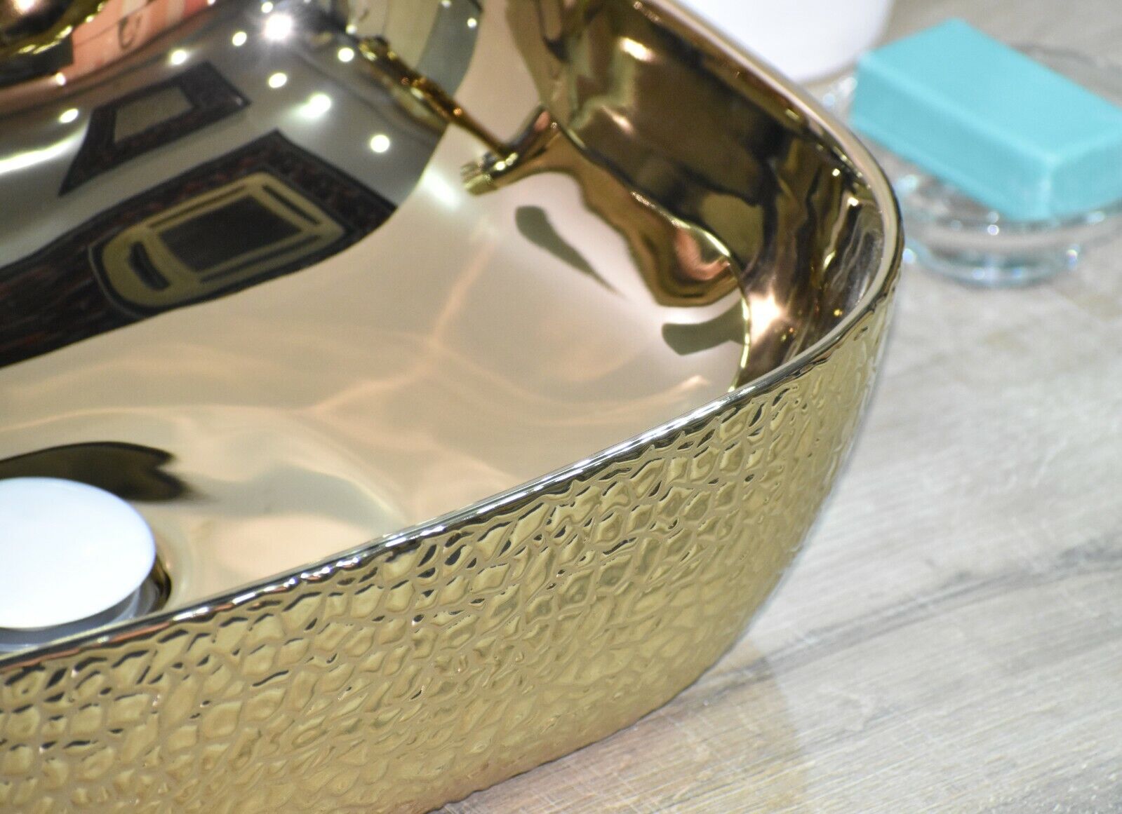 InArt Rectangle Bathroom Ceramic Vessel Sink Art Basin Gold 46 x 33 CM - InArt-Studio-USA