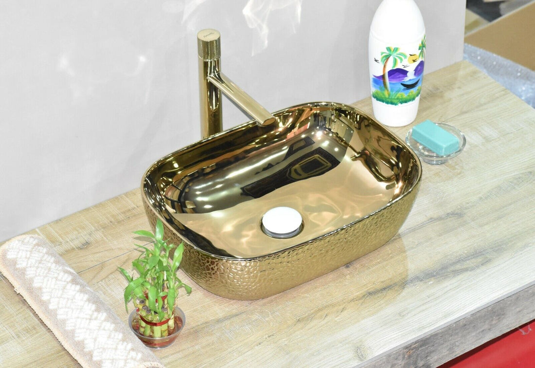 InArt Rectangle Bathroom Ceramic Vessel Sink Art Basin Gold 46 x 33 CM - InArt-Studio-USA