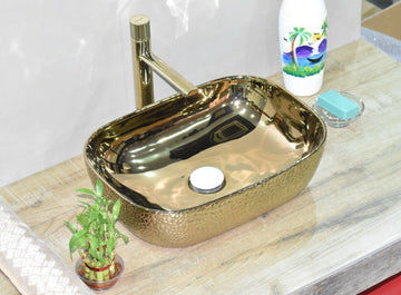 InArt Rectangle Bathroom Ceramic Vessel Sink Art Basin Gold 46 x 33 CM - InArt-Studio-USA