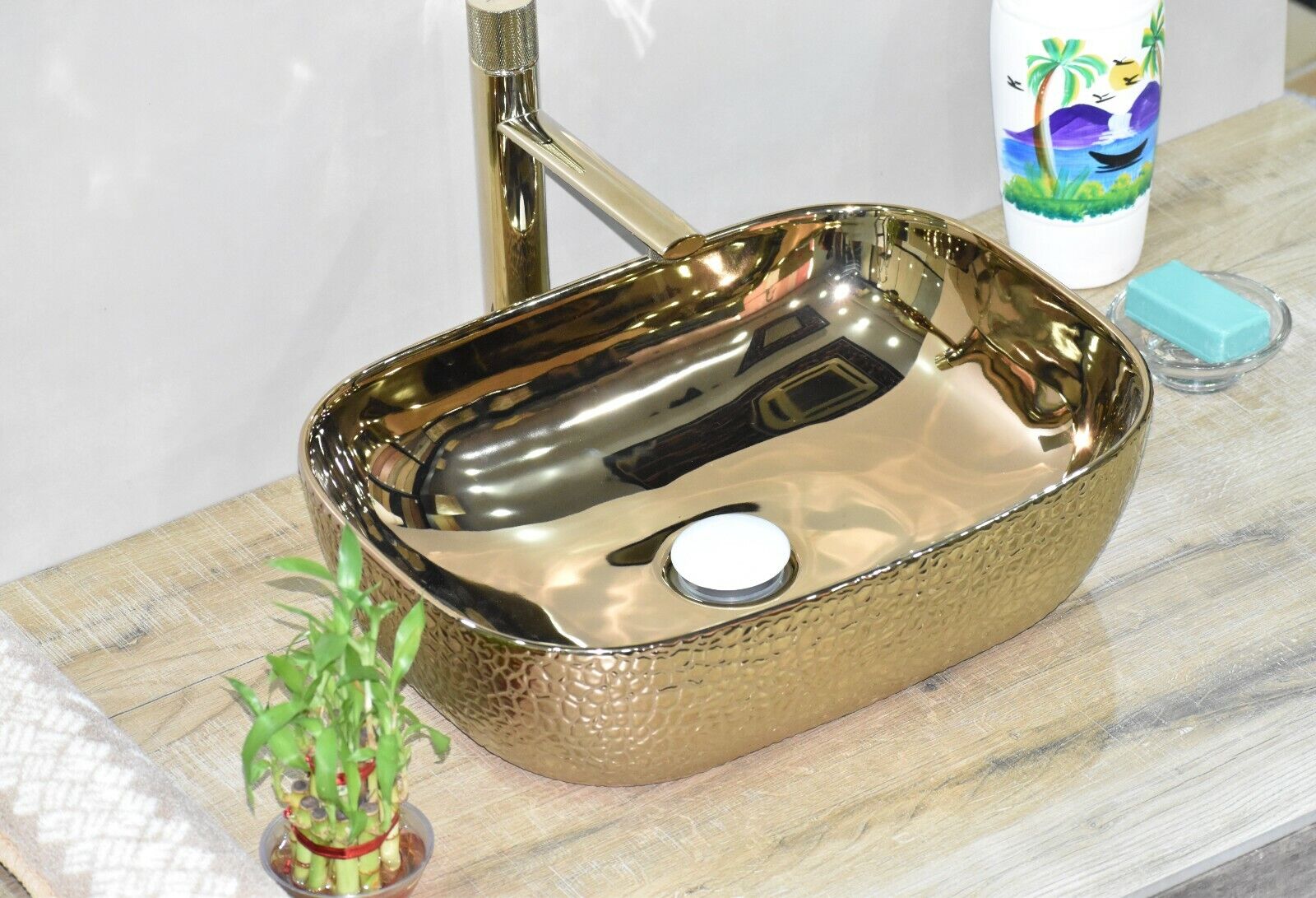 InArt Rectangle Bathroom Ceramic Vessel Sink Art Basin Gold 46 x 33 CM - InArt-Studio-USA
