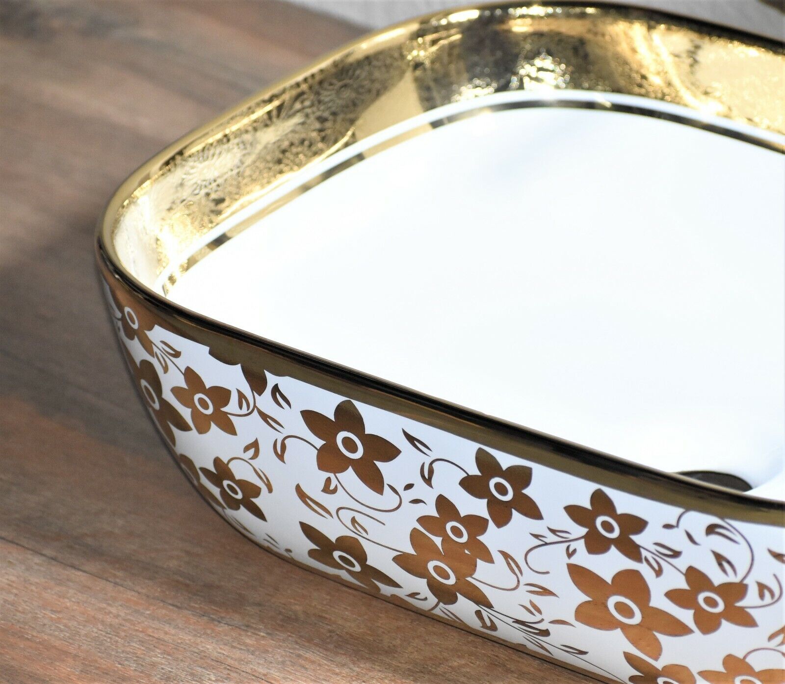 InArt Rectangle Bathroom Ceramic Vessel Sink Art Basin Gold White 46 x 33 CM - InArt-Studio-USA