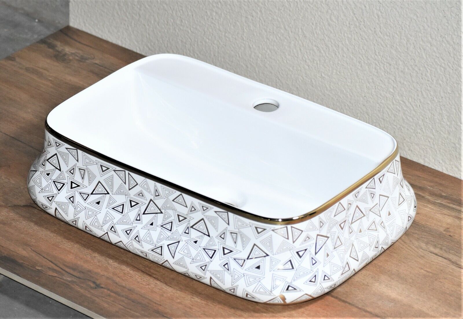 InArt Rectangle Bathroom Ceramic Vessel Sink Art Basin Gold White 52 x 36 CM - InArt-Studio-USA