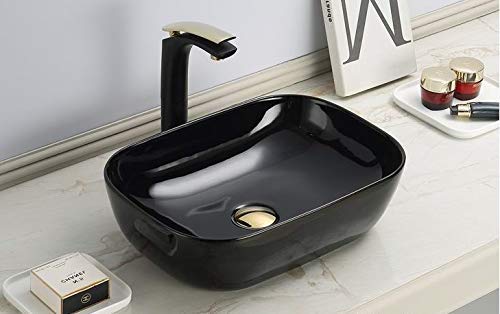 InArt Rectangle Bathroom Ceramic Vessel Sink Art Basin in Black Color - InArt-Studio-USA