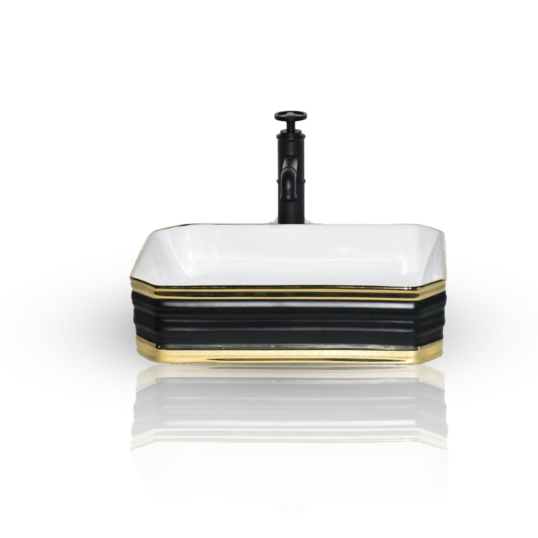 InArt Rectangle Bathroom Ceramic Vessel Sink Art Basin in Black Gold Color - InArt-Studio-USA