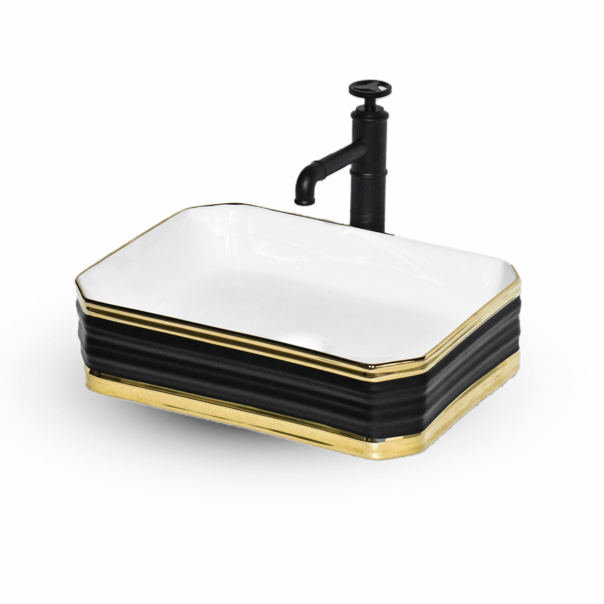 InArt Rectangle Bathroom Ceramic Vessel Sink Art Basin in Black Gold Color - InArt-Studio-USA