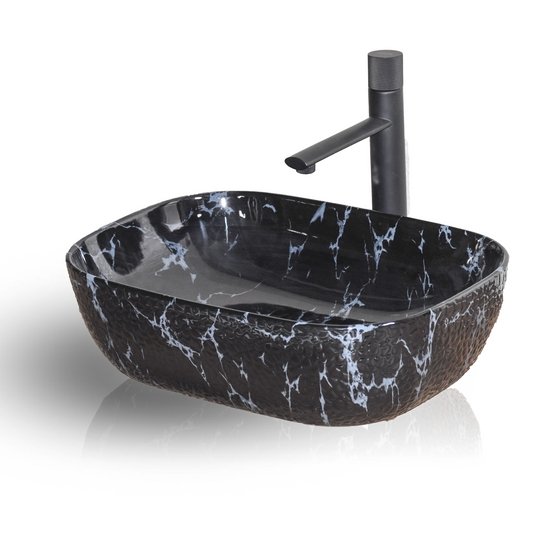 InArt Rectangle Bathroom Ceramic Vessel Sink Art Basin in Black Marble Color - InArt-Studio-USA