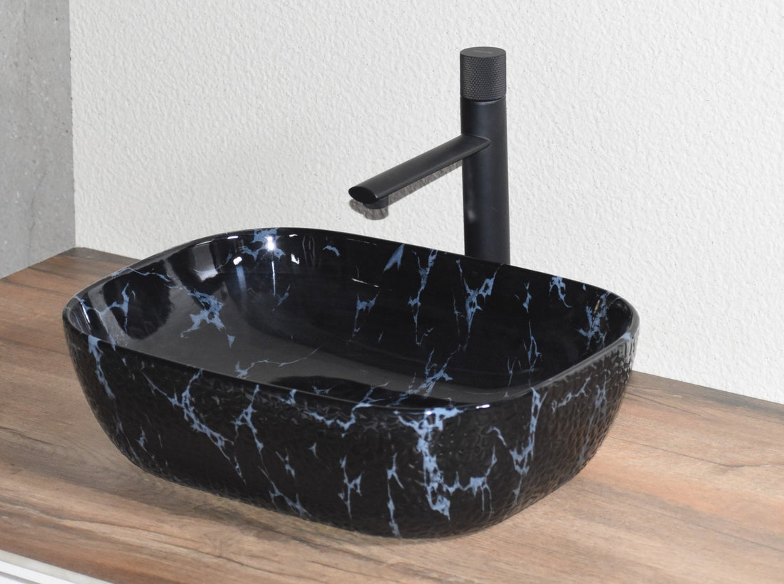 InArt Rectangle Bathroom Ceramic Vessel Sink Art Basin in Black Marble Color - InArt-Studio-USA