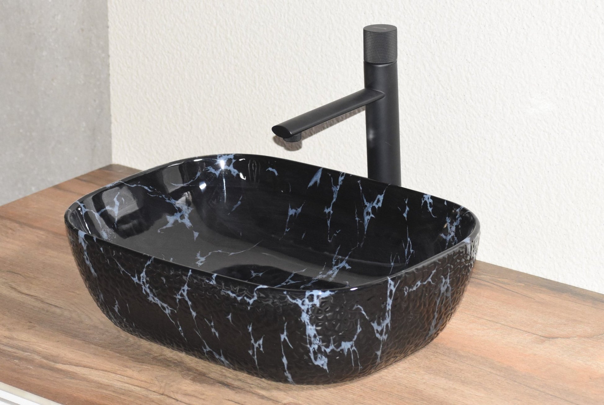 InArt Rectangle Bathroom Ceramic Vessel Sink Art Basin in Black Marble Color - InArt-Studio-USA