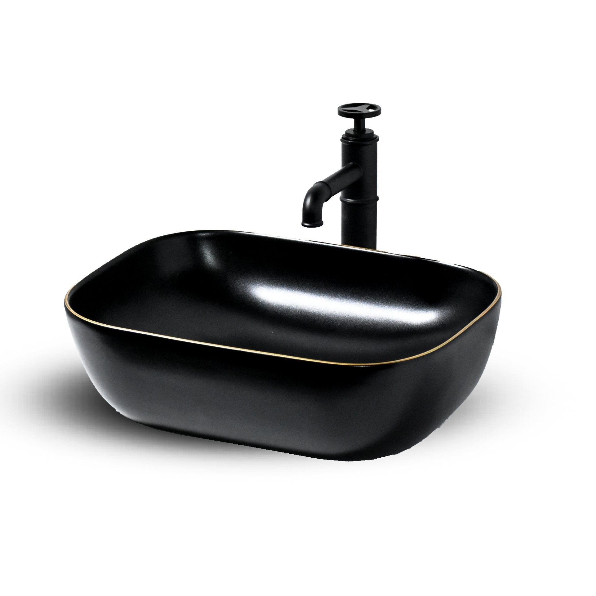 InArt Rectangle Bathroom Ceramic Vessel Sink Art Basin in Black Matte Color - InArt-Studio-USA