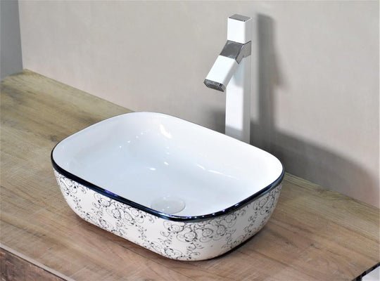 InArt Rectangle Bathroom Ceramic Vessel Sink Art Basin in Blue Color - InArt-Studio-USA