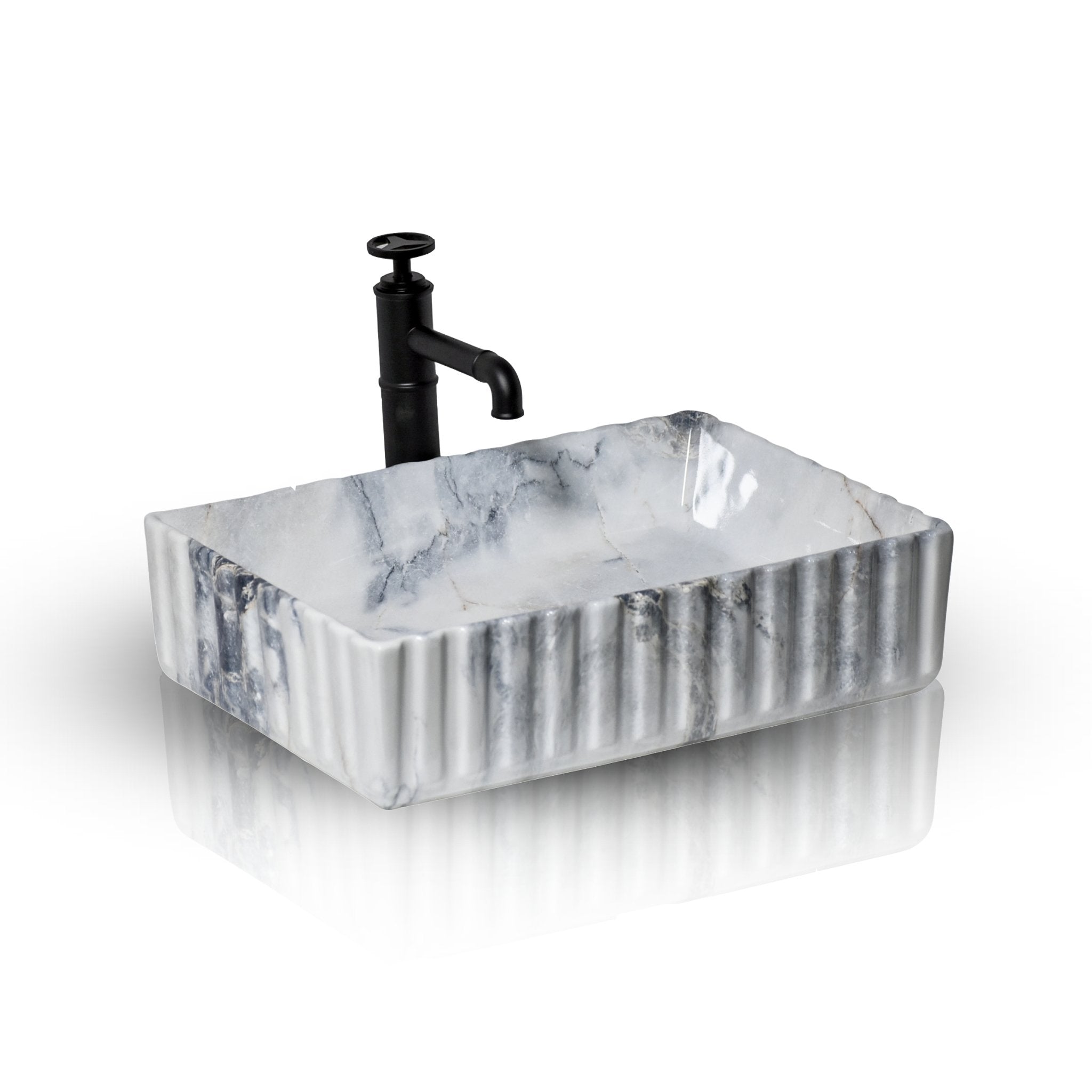 InArt Rectangle Bathroom Ceramic Vessel Sink Art Basin in Blue White Marble Color - InArt-Studio-USA