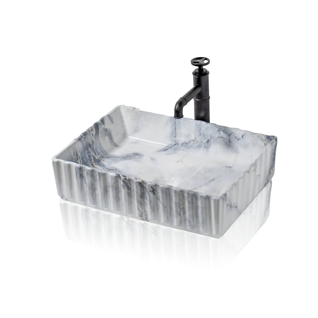 InArt Rectangle Bathroom Ceramic Vessel Sink Art Basin in Blue White Marble Color - InArt-Studio-USA