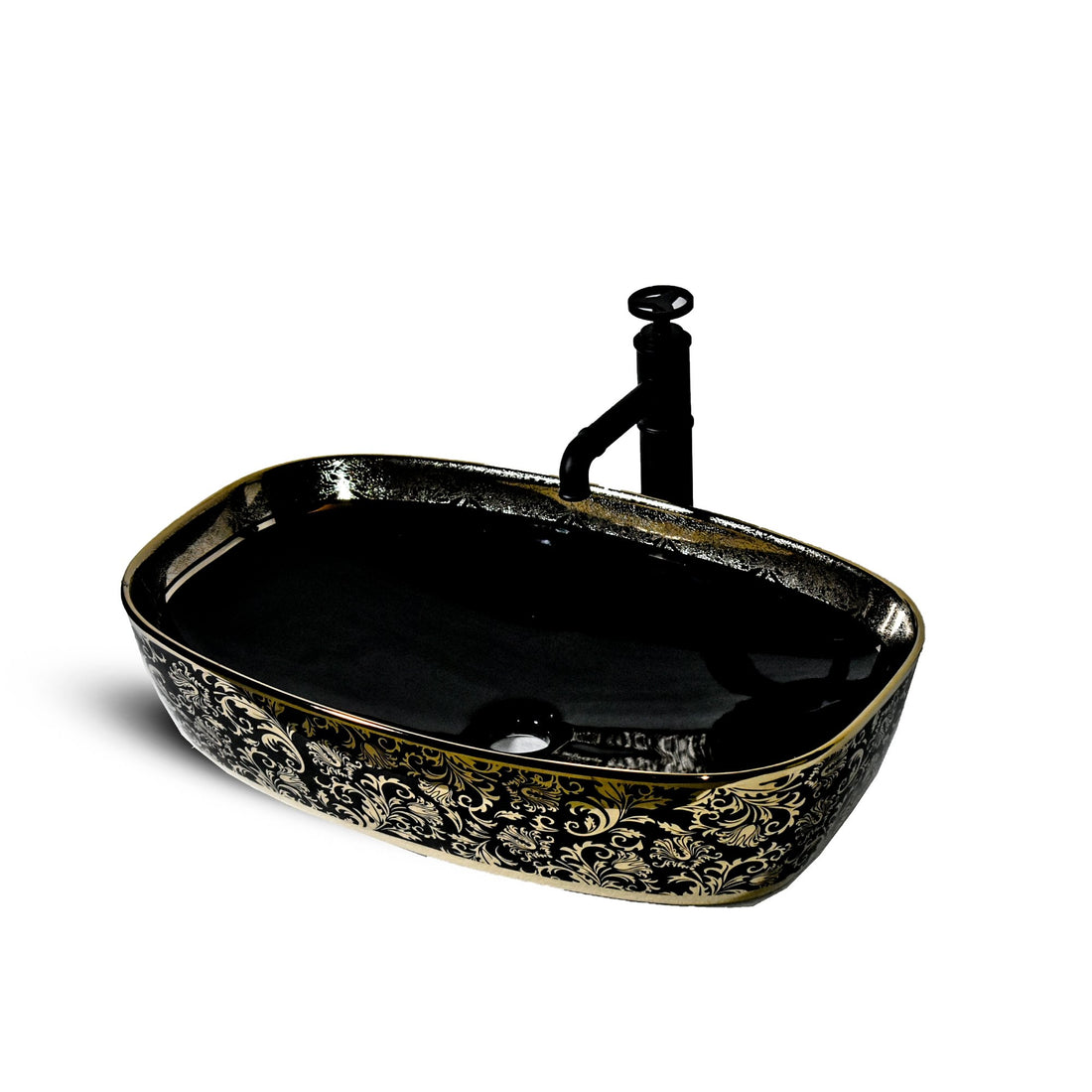 InArt Rectangle Bathroom Ceramic Vessel Sink Art Basin in Gold Black Color - InArt-Studio-USA