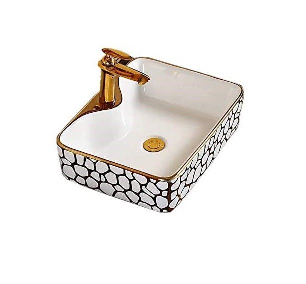 InArt Rectangle Bathroom Ceramic Vessel Sink Art Basin in Gold Color - InArt-Studio-USA