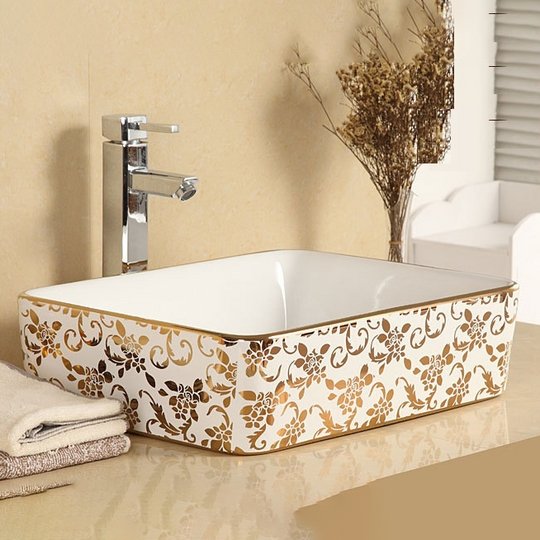 InArt Rectangle Bathroom Ceramic Vessel Sink Art Basin in Gold Color - InArt-Studio-USA