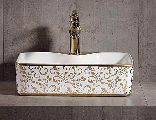 InArt Rectangle Bathroom Ceramic Vessel Sink Art Basin in Gold Color - InArt-Studio-USA