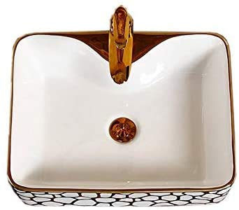 InArt Rectangle Bathroom Ceramic Vessel Sink Art Basin in Gold Color - InArt-Studio-USA
