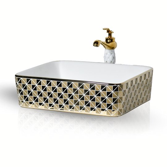InArt Rectangle Bathroom Ceramic Vessel Sink Art Basin in Gold Color - InArt-Studio-USA