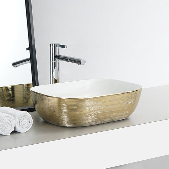 InArt Rectangle Bathroom Ceramic Vessel Sink Art Basin in Gold Color - InArt-Studio-USA