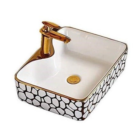 InArt Rectangle Bathroom Ceramic Vessel Sink Art Basin in Gold Color - InArt-Studio-USA
