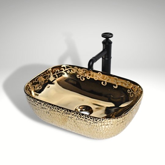 InArt Rectangle Bathroom Ceramic Vessel Sink Art Basin in Gold Color - InArt-Studio-USA