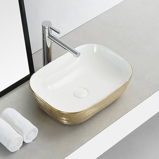InArt Rectangle Bathroom Ceramic Vessel Sink Art Basin in Gold Color - InArt-Studio-USA