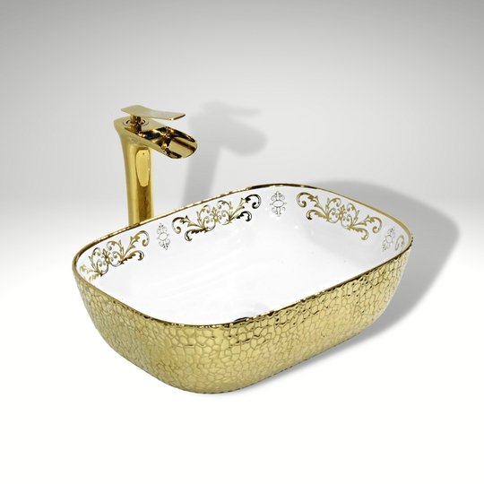 InArt Rectangle Bathroom Ceramic Vessel Sink Art Basin in Gold Color - InArt-Studio-USA