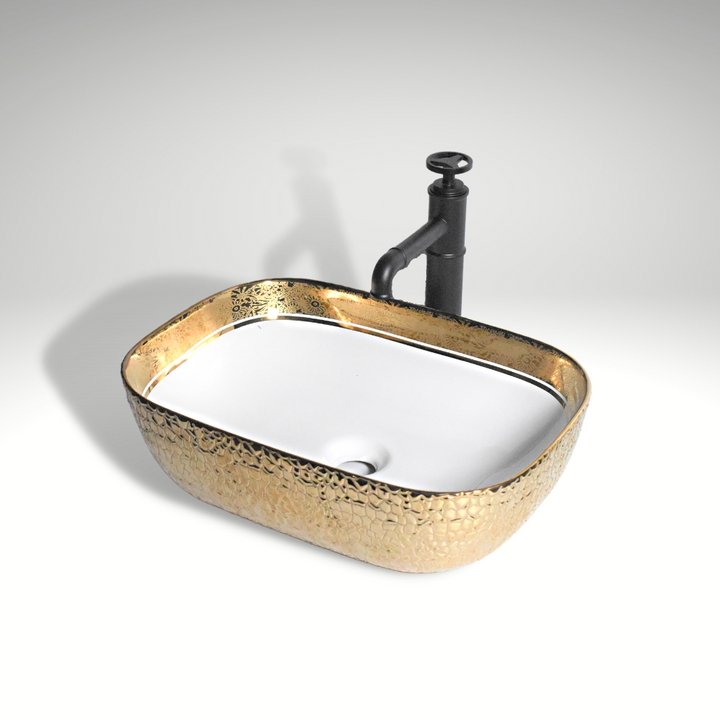 InArt Rectangle Bathroom Ceramic Vessel Sink Art Basin in Gold Color - InArt-Studio-USA