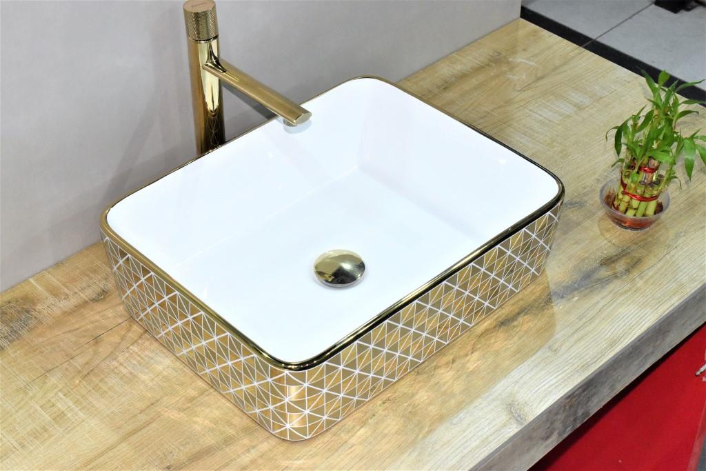 InArt Rectangle Bathroom Ceramic Vessel Sink Art Basin in Gold Color - InArt-Studio-USA