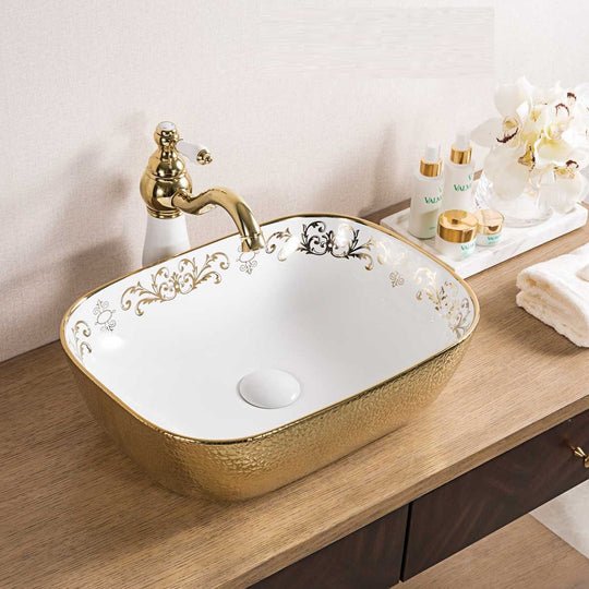 InArt Rectangle Bathroom Ceramic Vessel Sink Art Basin in Gold Color - InArt-Studio-USA