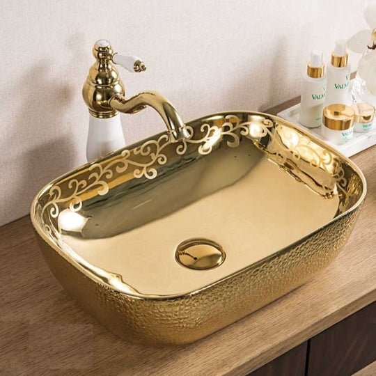 InArt Rectangle Bathroom Ceramic Vessel Sink Art Basin in Gold Color - InArt-Studio-USA